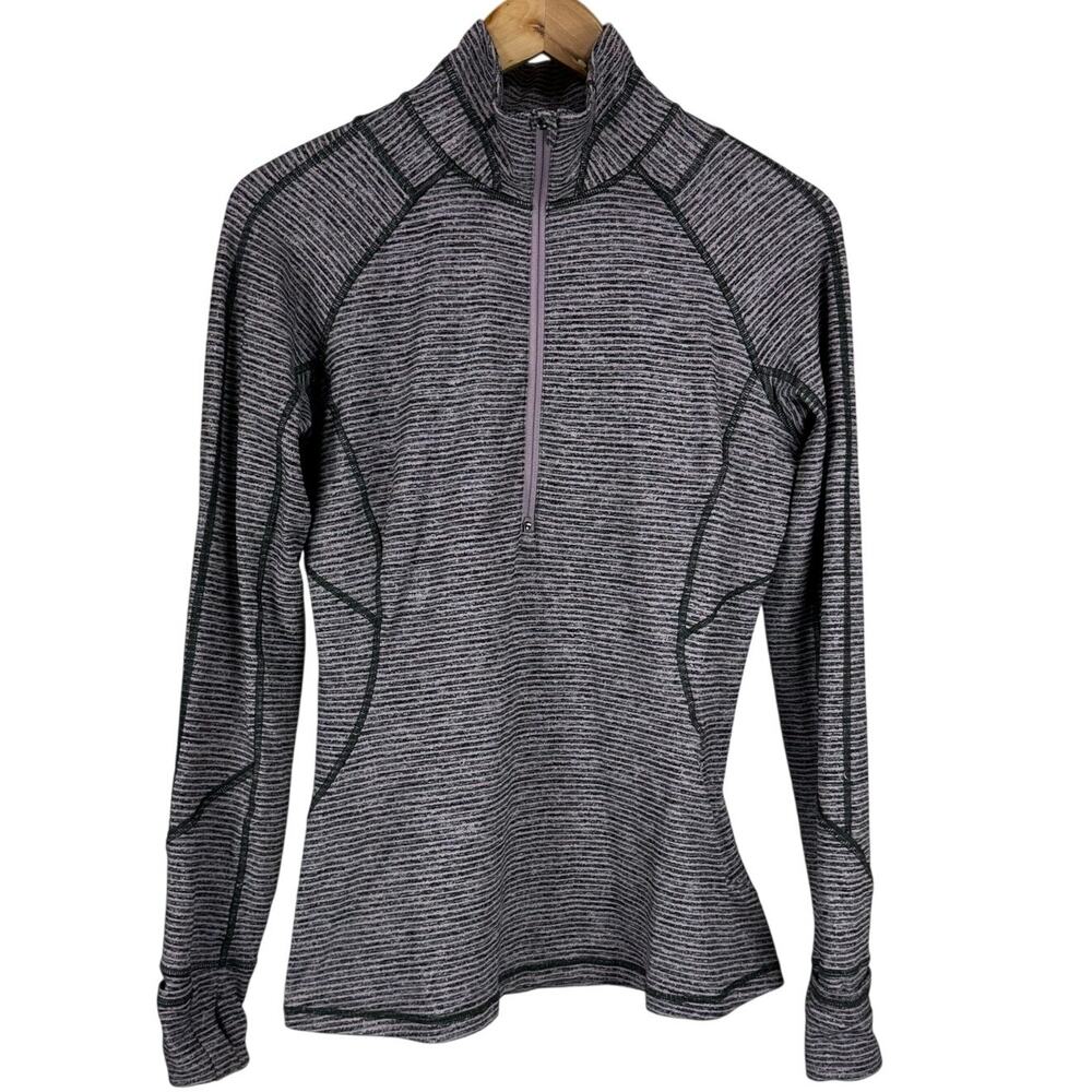 Lululemon Race Your Pace 1/2 Zip Hyper Stripe Mauvelous Heathered Black Size 8 - Picture 2 of 8